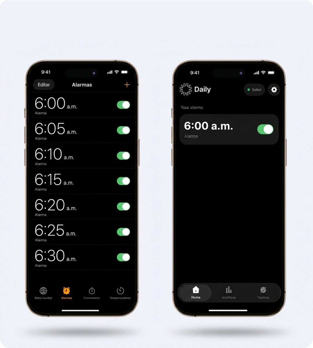 Antes y después de usar Daily Alarm